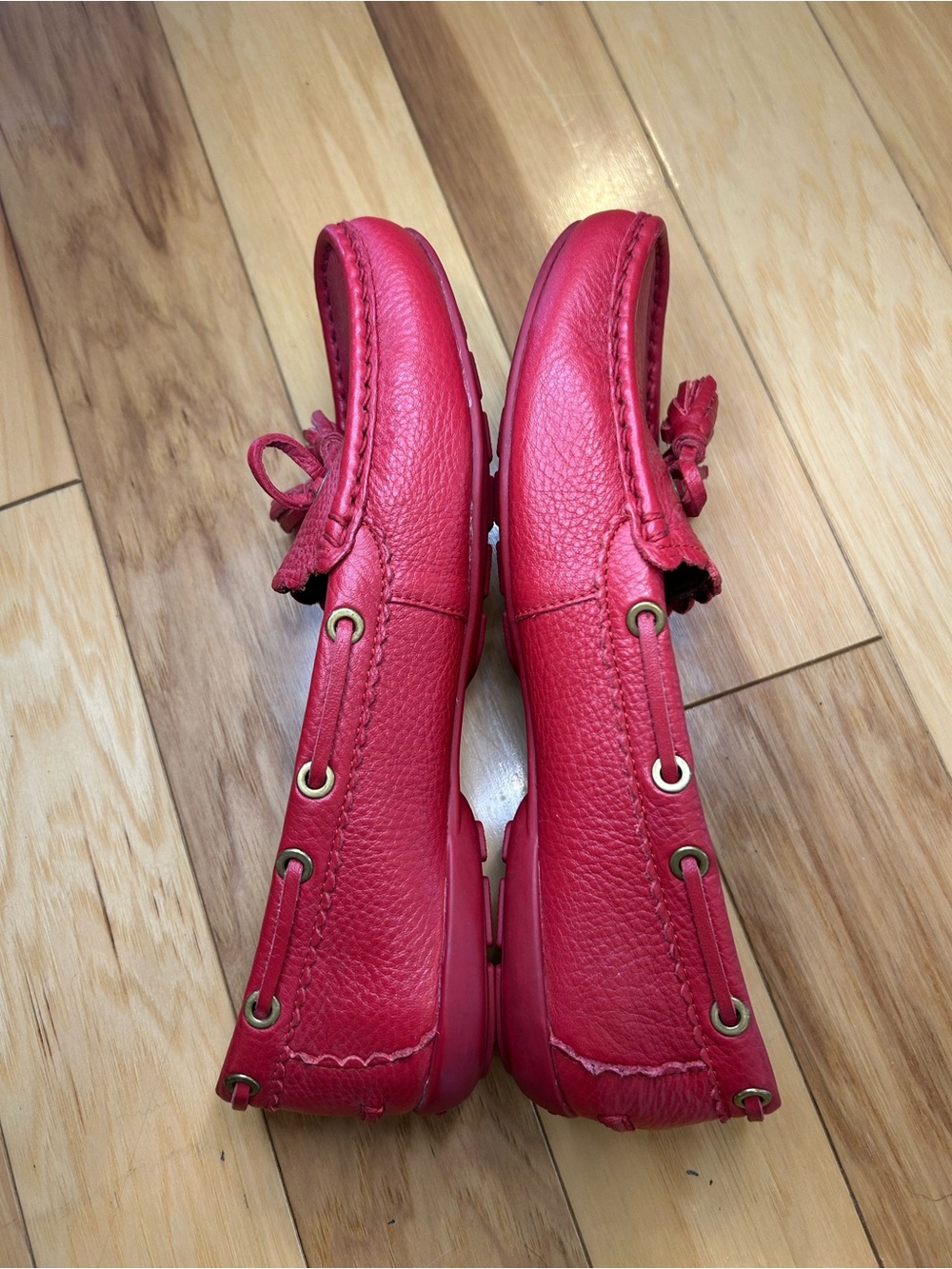 Coach Red Leather Tassel Driving Loafers - Picture 7 of 14